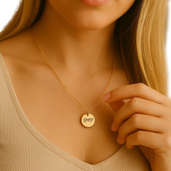 Initial Disc Necklace | Custom Disc Necklace | Personalized Necklace - Picture 3 of 7